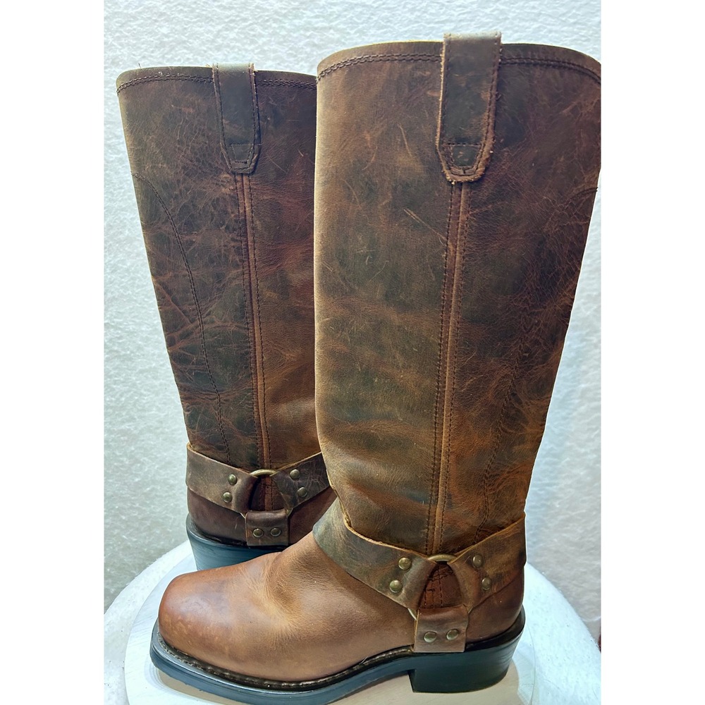 Dingo DI7304 Womens Brown Leather Harness Square Toe Boots Size 7M